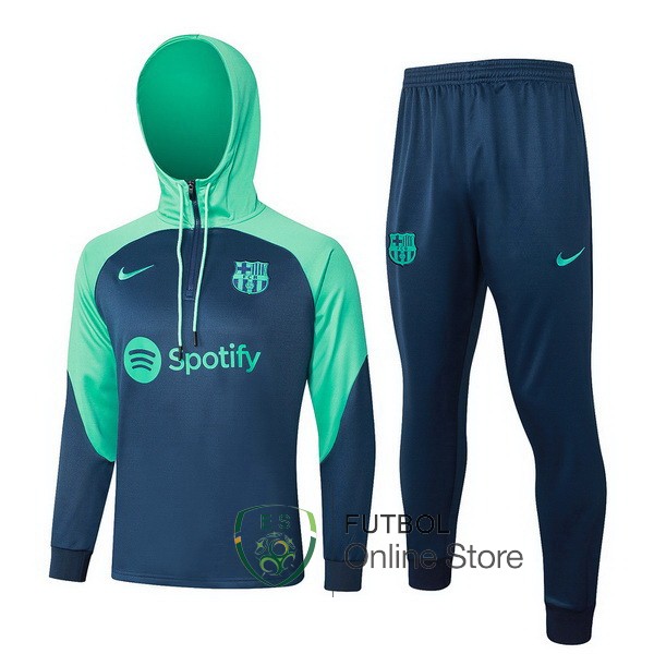 Conjunto Completo Chaqueta Con Capucha Barcelona Verde Azul 2023/2024