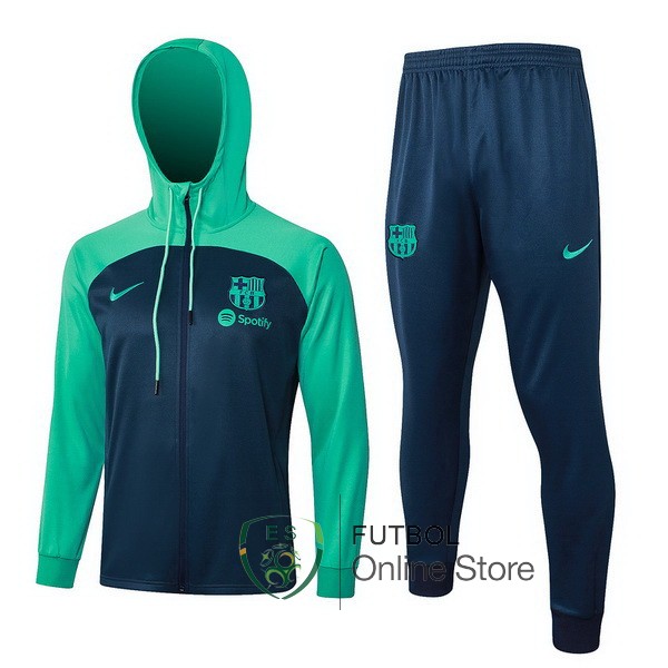 Conjunto Completo Chaqueta Con Capucha Barcelona Verde I Azul 2023/2024