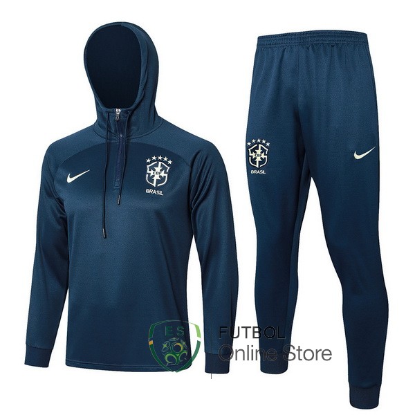 Conjunto Completo Chaqueta Con Capucha Brasil Azul Marino 2023