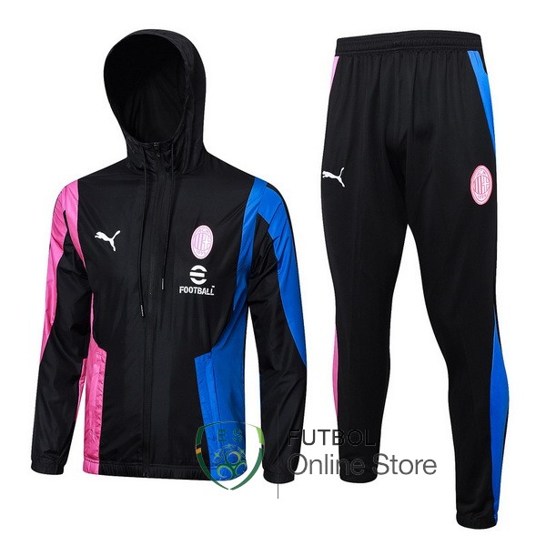 Conjunto Completo Rompevientos AC Milan Negro Rosa Azul 2023/2024