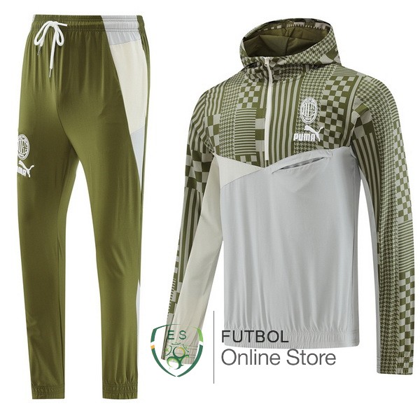 Conjunto Completo Rompevientos AC Milan Verde Gris 2023/2024