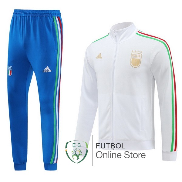 Conjunto Completo Ropa Deportiva Con Cremallera Larga Italia Blanco Azul 2024