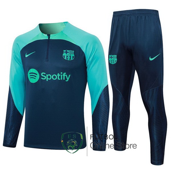 Conjunto Completo Sudadera Entrenamiento Barcelona Azul Marino I Verde 2023/2024