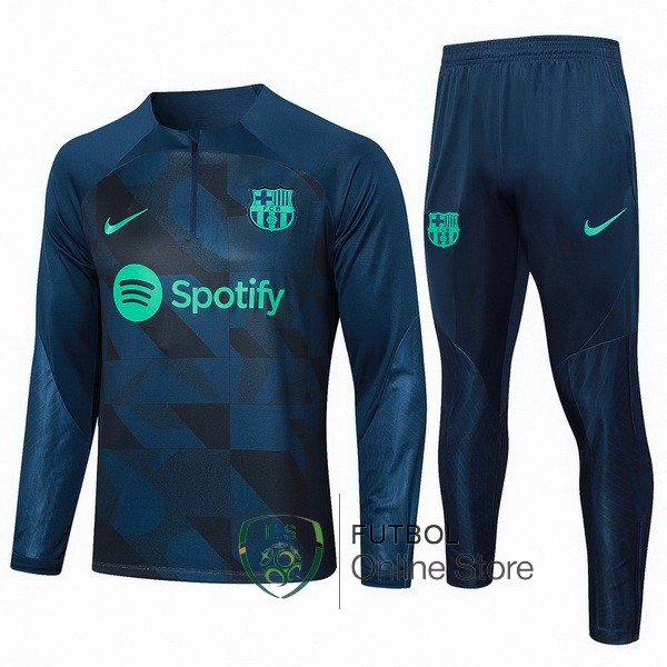 Conjunto Completo Sudadera Entrenamiento Barcelona Azul Marino Verde 2023/2024