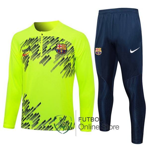 Conjunto Completo Sudadera Entrenamiento Barcelona Verde Fluorescente 2023/2024