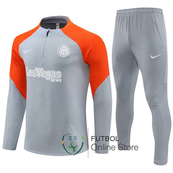 Conjunto Completo Sudadera Entrenamiento Inter Milan Gris Naranja 2023/2024