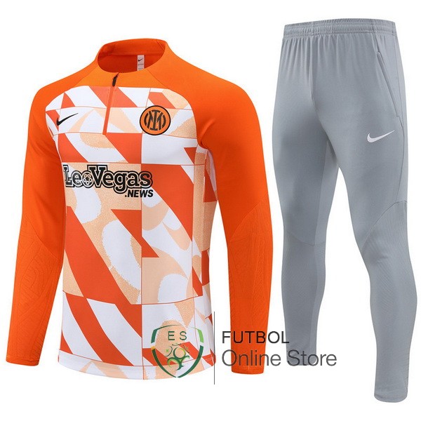 Conjunto Completo Sudadera Entrenamiento Inter Milan Naranja Gris 2023/2024