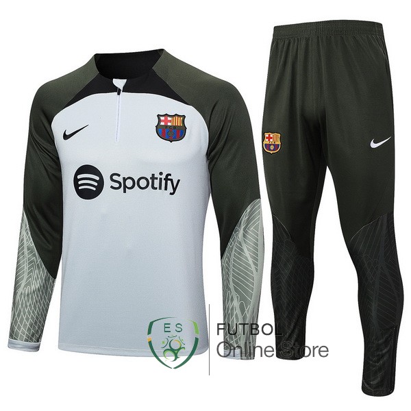 Conjunto Completo Sudadera Entrenamiento Ninos Barcelona Verde Gris 2023/2024