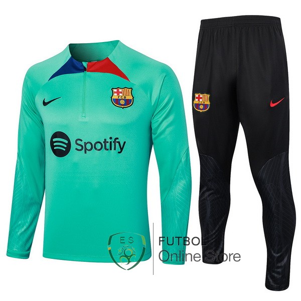 Conjunto Completo Sudadera Entrenamiento Ninos Barcelona Verde Negro 2023/2024