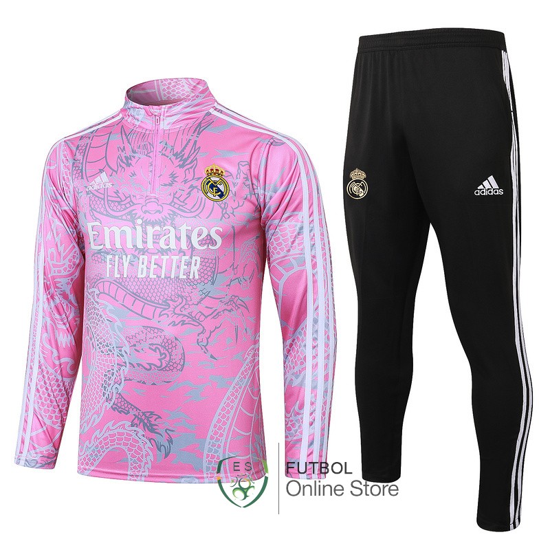 Conjunto Completo Sudadera Entrenamiento Real Madrid Rosa Blanco Negro 2023/2024