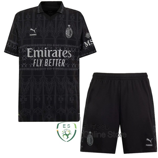 Conjunto De Ninos AC Milan Negro 2023/2024 Cuarta