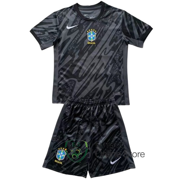 Camiseta Del Conjunto Completo Brasil Ninos 2024 Portero Negro