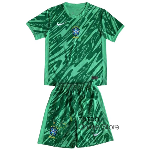 Camiseta Del Conjunto Completo Brasil Ninos 2024 Portero Verde