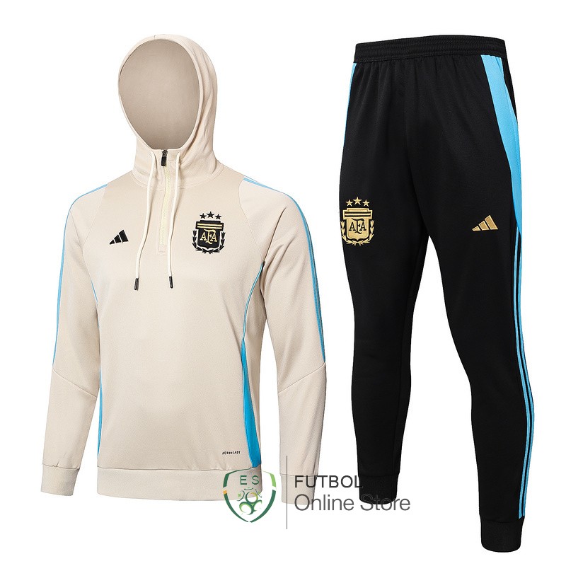 Conjunto Completo Chaqueta Con Capucha Argentina 2024 Amarillo Negro