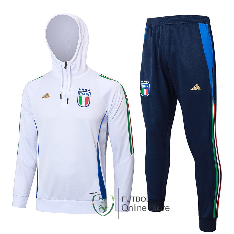 Conjunto Completo Chaqueta Con Capucha Italia 2024 Blanco