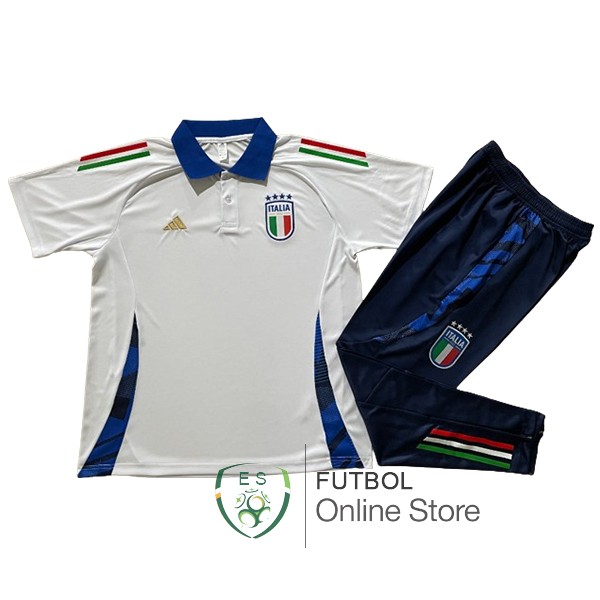 Conjunto Completo Polo Italia 2024 Blanco Azul