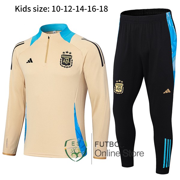 Conjunto Completo Sudadera Entrenamiento Ninos Argentina 2024 Amarillo Negro