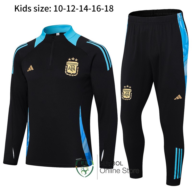 Conjunto Completo Sudadera Entrenamiento Ninos Argentina 2024 Negro Azul